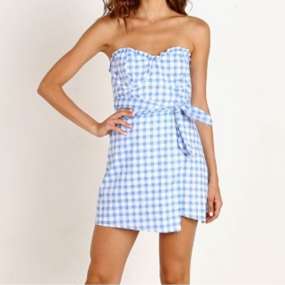For Love And Lemons Dresses & Skirts - For Love and Lemons Blue and White Gingam Check Mini Dress sz L